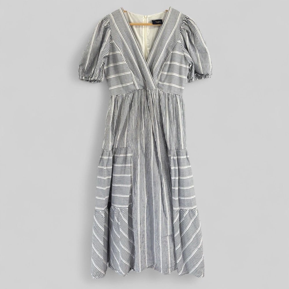 Just Taylor Womens Striped Seersucker Maxi Dress Size 6 Blue White Coastal